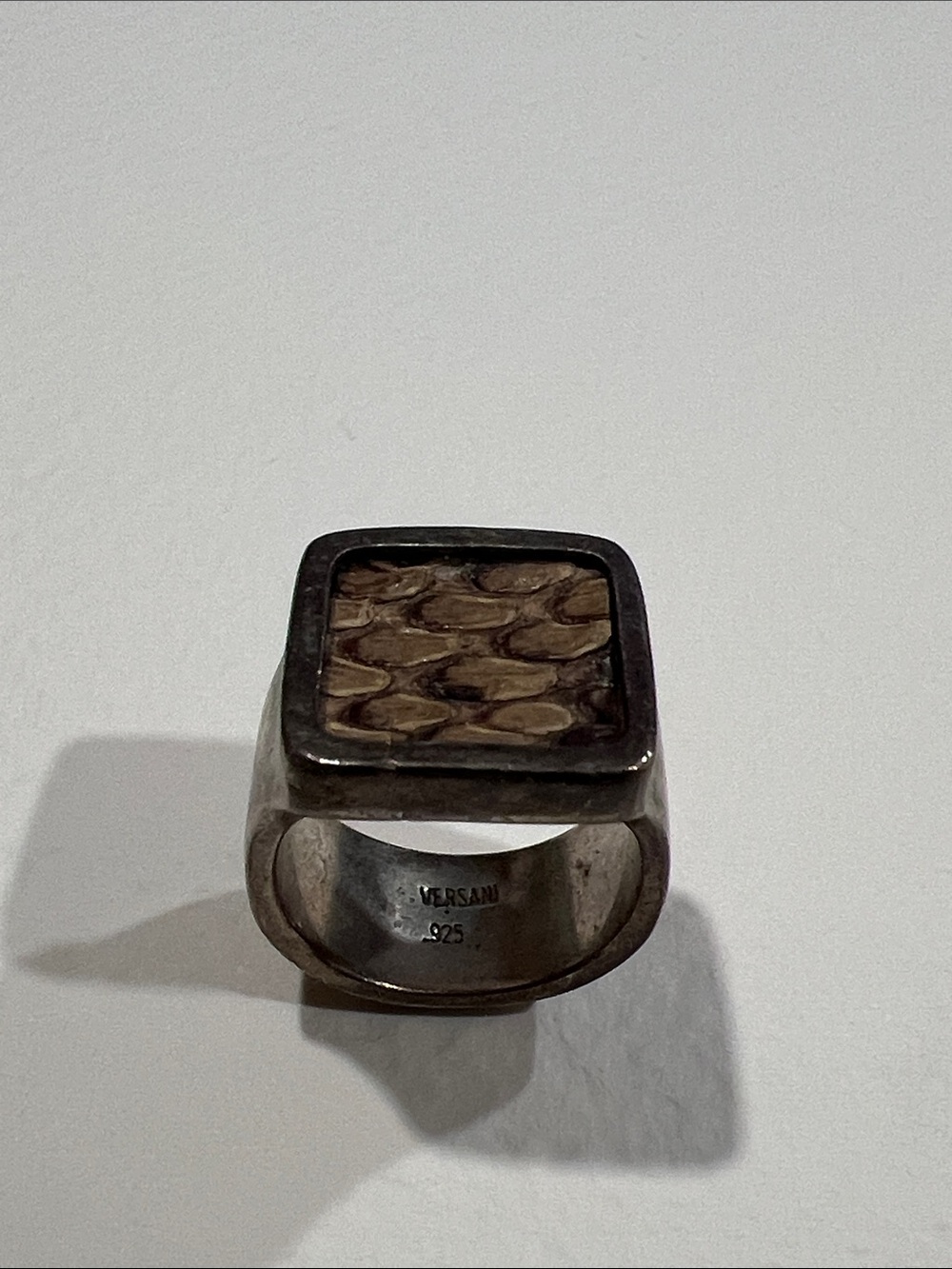 Sterling Silver Snakeskin Square Signet Ring